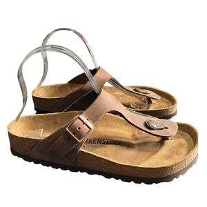 Birkenstock Gizeh Thong Sandals Brown Leather Cork Footbed Women Size 38